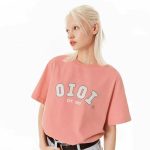 Oioi短袖純棉印花Rose朴彩英同款正肩t恤寬鬆 情侶潮牌 粉色